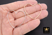 Gold Heart Hoop Ear Rings, 42 mm Silver Heart Shaped Gold Charms # 946, High Quality