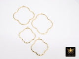Textured Gold 50 mm Clover Hoop Ear Rings, 37 mm Glittery Gold Charms #949, High Quality Quatrefoil Light Weight Wire Hoops Finding