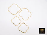 Textured Gold 50 mm Clover Hoop Ear Rings, 37 mm Glittery Gold Charms # 949, High Quality Quatrefoil Light Weight Wire Hoops Finding