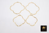 Textured Gold 50 mm Clover Hoop Ear Rings, 37 mm Glittery Gold Charms #949, High Quality Quatrefoil Light Weight Wire Hoops Finding