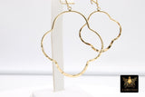 Textured Gold 50 mm Clover Hoop Ear Rings, 37 mm Glittery Gold Charms # 949, High Quality Quatrefoil Light Weight Wire Hoops Finding