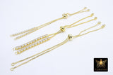 Gold Adjustable Half Bracelets, Unfinished Gold Plated Chain Beaded, CZ