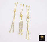 Gold Adjustable Half Bracelets, Unfinished Gold Plated Chain Beaded, CZ