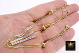 Gold Adjustable Half Bracelets, Unfinished Gold Plated Chain Beaded, CZ