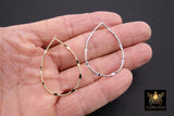 Dapped Gold Teardrop Hoop Ear Rings, 29 x 45 mm Textured Silver Charms AG #3333, Oval Hoops High Quality Light Weight Wire Hoops Finding