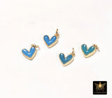 Tiny Gold Enamel Heart Charms, Turquoise Blue Black Red White Heart Charms # 84, Mini Jewelry Charms 8 x 9 mm
