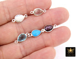 925 Sterling Silver Teardrop Connectors, Silver Gemstone 2 Loop Link #3438, Blue Oval Crystal Drop