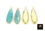 Long Teardrop Amazonite Gold Charms, Citrine Oval Elongated Gemstone Charms #3436, Gold Plated Over Sterling Silver
