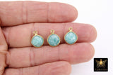 Gold Diamond Square Charms, Blue Amazonite Gemstone Charms #3435, Gold Over 925 Sterling Silver Charms