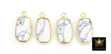 White Turquoise Gemstone Charms, 19 mm Gold Rectangle Charm #3433, Gold Over Sterling Silver White Howlite