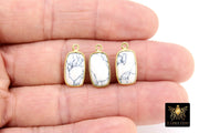 White Turquoise Gemstone Charms, 19 mm Gold Rectangle Charm # 3433, Gold Over Sterling Silver White Howlite