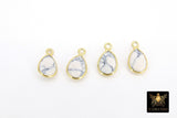 White Turquoise Teardrop Charms, Gold Oval White Howlite Gemstones # 3434, Gold Over Sterling Silver Birthstone Pendants