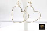 Gold Heart Hoop Ear Rings, 42 mm Silver Heart Shaped Gold Charms #946, High Quality