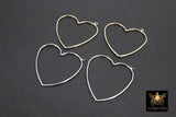 Gold Heart Hoop Ear Rings, 42 mm Silver Heart Shaped Gold Charms #946, High Quality