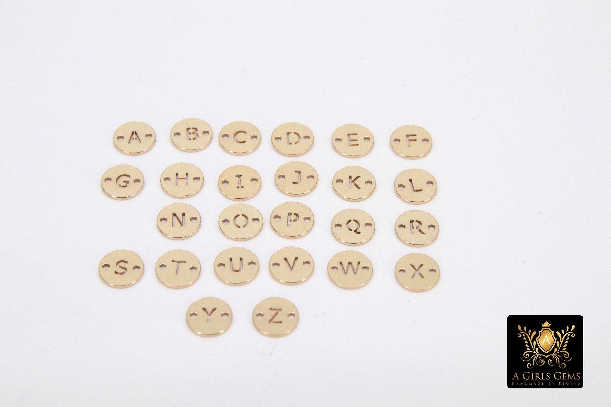 14 K Gold Filled Letter Connectors, 6 mm Gold Alphabet Letter # 3423, Round Block Name Letters