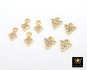 CZ Pave Gold Triangle Charms, 2 Pcs Tiny Diamond Shape Charms #122, Tiny Gold Plated 8 mm Minimalist Charms