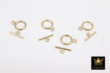 14 K Gold Filled Toggle Clasp, Small Round Clasps with Toggle Bar Connectors # 3447, 8 x 11 mm and 11 mm Bar