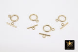14 K Gold Filled Toggle Clasp, Small Round Clasps with Toggle Bar Connectors #3447, 8 x 11 mm and 11 mm Bar