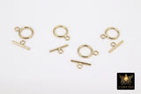 14 K Gold Filled Toggle Clasp, Small Round Clasps with Toggle Bar Connectors # 3447, 8 x 11 mm and 11 mm Bar