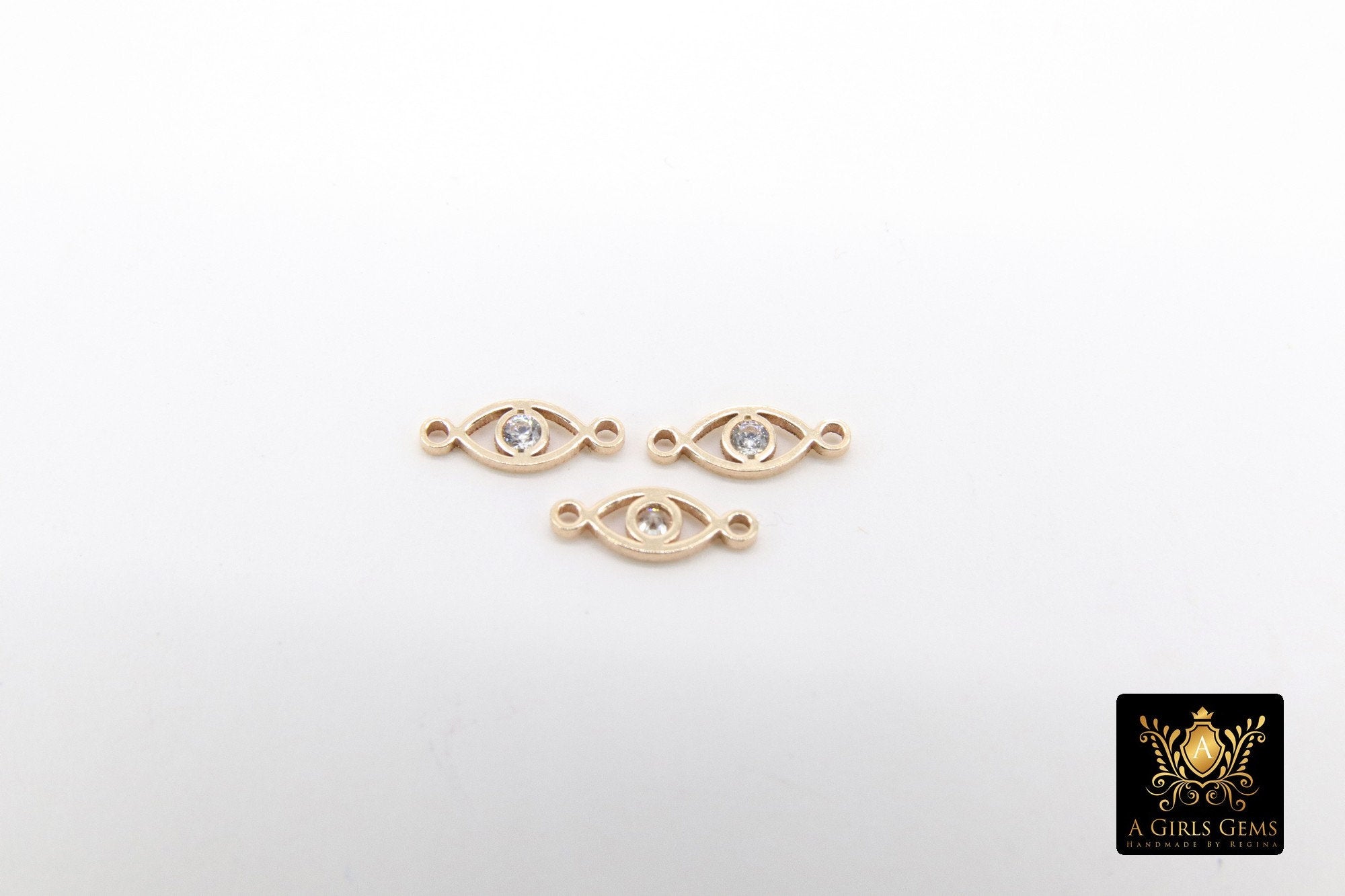 14 K Gold Filled Evil Eye Connector, CZ Micro Pave Evil Eyes Link #3453, Tiny Minimalist Permanent Jewelry