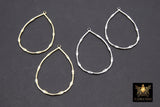 Dapped Gold Teardrop Hoop Ear Rings, 29 x 45 mm Textured Silver Charms AG #3333, Oval Hoops High Quality Light Weight Wire Hoops Finding