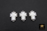 Cross White Shell Connector, 12 mm Gold Cross Shell Links #30, Clear Silver Cubic Zirconia Cross