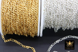 14 K Gold Filled Figaro Chains, 925 Sterling Silver 3.8 mm Large Unfinished Chain Link CH #774, Paperclip Long and Short Rolo CH #870