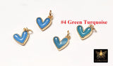 Tiny Gold Enamel Heart Charms, Turquoise Blue Black Red White Heart Charms # 84, Mini Jewelry Charms 8 x 9 mm