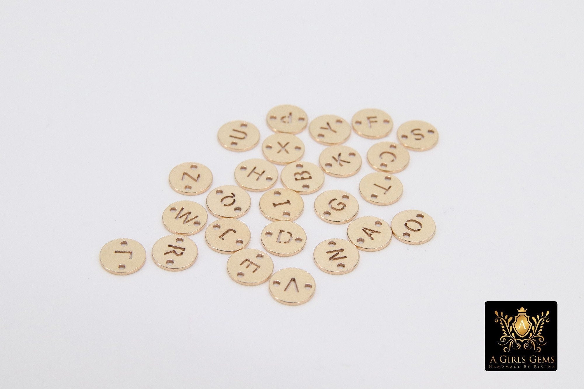 14 K Gold Filled Letter Connectors, 6 mm Gold Alphabet Letter # 3423, Round Block Name Letters