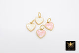 Gold Shell Heart Charms, White Shell Dainty Hearts #3448, Small Matte Gold Pink Heart Charms