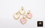 Gold Shell Heart Charms, White Shell Dainty Hearts #3448, Small Matte Gold Pink Heart Charms