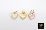 Gold Shell Heart Charms, White Shell Dainty Hearts #3448, Small Matte Gold Pink Heart Charms