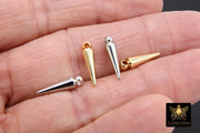 Gold Spike Pendant, Silver Bar Spike Point Charms #3352, 15 mm Small Gold Spike Needle