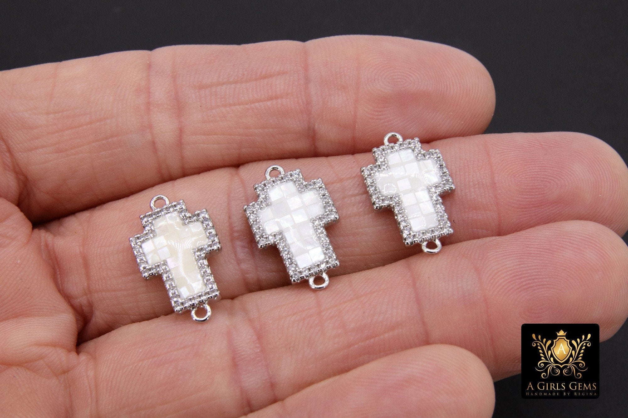 CZ Silver Gold White Shell Cross Abalone Connector