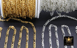 14 K Gold Filled Figaro Chains, 925 Sterling Silver 3.8 mm Large Unfinished Chain Link CH# 774, Paperclip Long and Short Rolo CH# 870