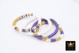 LSU Heishi Beaded Bracelet, 6 mm Purple White Gold Stretchy Bracelet #795, Rondelle Heishi Tigers Mom Team Spirit Clay Beaded Bangles