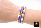 LSU Heishi Beaded Bracelet, 6 mm Purple White Gold Stretchy Bracelet #795, Rondelle Heishi Tigers Mom Team Spirit Clay Beaded Bangles