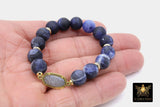 Blue Navy Druzy Beaded Bracelet, Sodalite Gold Stretchy Bracelet #795, Druzy Charm Bracelet