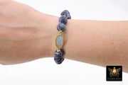 Blue Navy Druzy Beaded Bracelet, 10 mm Sodalite Gold Stretchy Bracelet #795, Druzy Charm Bracelet