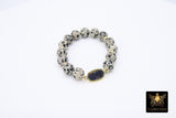 Blue Navy Druzy Beaded Bracelet, 10 mm Dalmatian Gold Stretchy Bracelet #795, Druzy Charm Bracelet