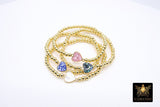 Shell Heart Beaded Bracelet, 6 mm Blue Pink Gold Stretchy Bracelet #795, White or Black Charm Bracelet