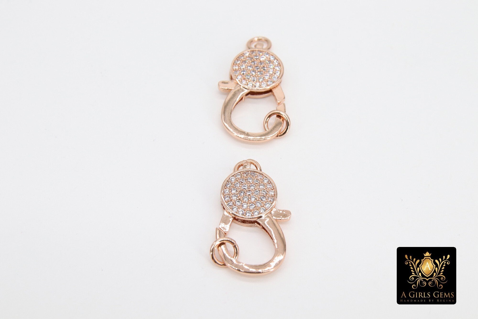 Rose Gold CZ Micro Pave Lobster Clasps, Clear Cubic Zirconia Lobster Claws #40, Rose Gold 14 x 25 mm Clasp, Jewelry Findings