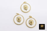 Tiger Head Charm, White and Gold Lion Head #605, Round Charms for Bracelet