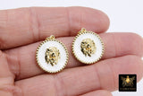 Tiger Head Charm, White and Gold Lion Head #605, Round Charms for Bracelet