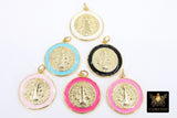 Gold Jesus Halo Medal Charms, Enamel Mother Mary Medallion Medals #39, Aqua Blue Pink Black White Enamel
