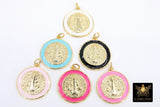 Gold Jesus Halo Religious Medal Charms, Enamel Mother Mary Medallion Medals #39, Aqua Blue Pink Black White Enamel