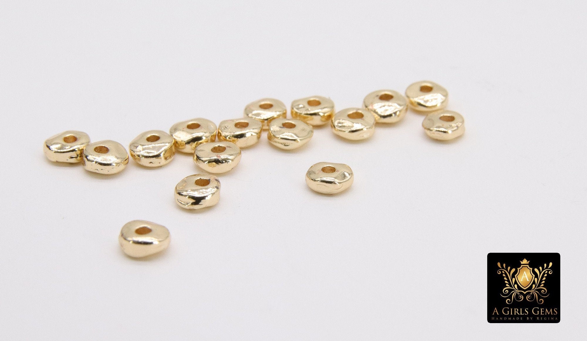 Gold Round 4 mm Nugget Beads, 20 Pc Round Rondelle Spacer Beads #3461, Nugget Shaped Heishi Bead, Geometric Gold Metal Bead