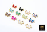 CZ Mini Butterfly Connectors, 8 x 15 mm Cubic Zirconia Small Butterflies #3252, High Quality Tiny Gold Crystal Links