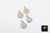 CZ Pave Gold Round Disc Charms, Silver Small Coin Disc #589, 10 mm Black Tiny Round Circle Charm