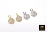 CZ Pave Gold Round Disc Charms, Silver Small Coin Disc #589, 10 mm Black Tiny Round Circle Charm